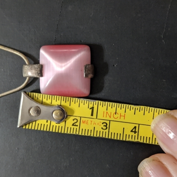 Silver Tone Pink Cat's Eye Square Pendant Statement Necklace - Picture 3 of 3